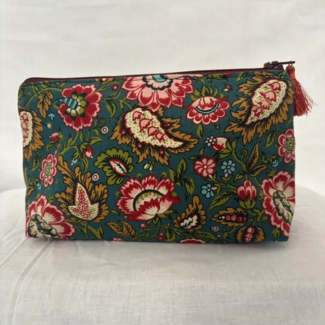 Pochette Fourre-tout - Florale vert rose | Pivoine et Coton
