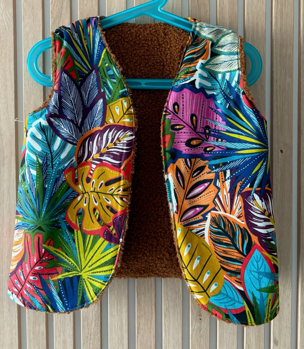 Gilet "Berger" réversible pour enfant - Camel Tropical - Taille 7 ans | Pivoine et Coton